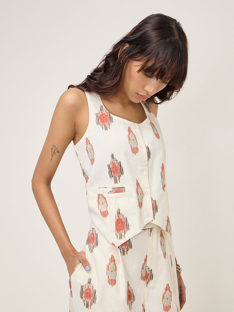 Bombay Paisley Off-White Printed Cotton Blend Top