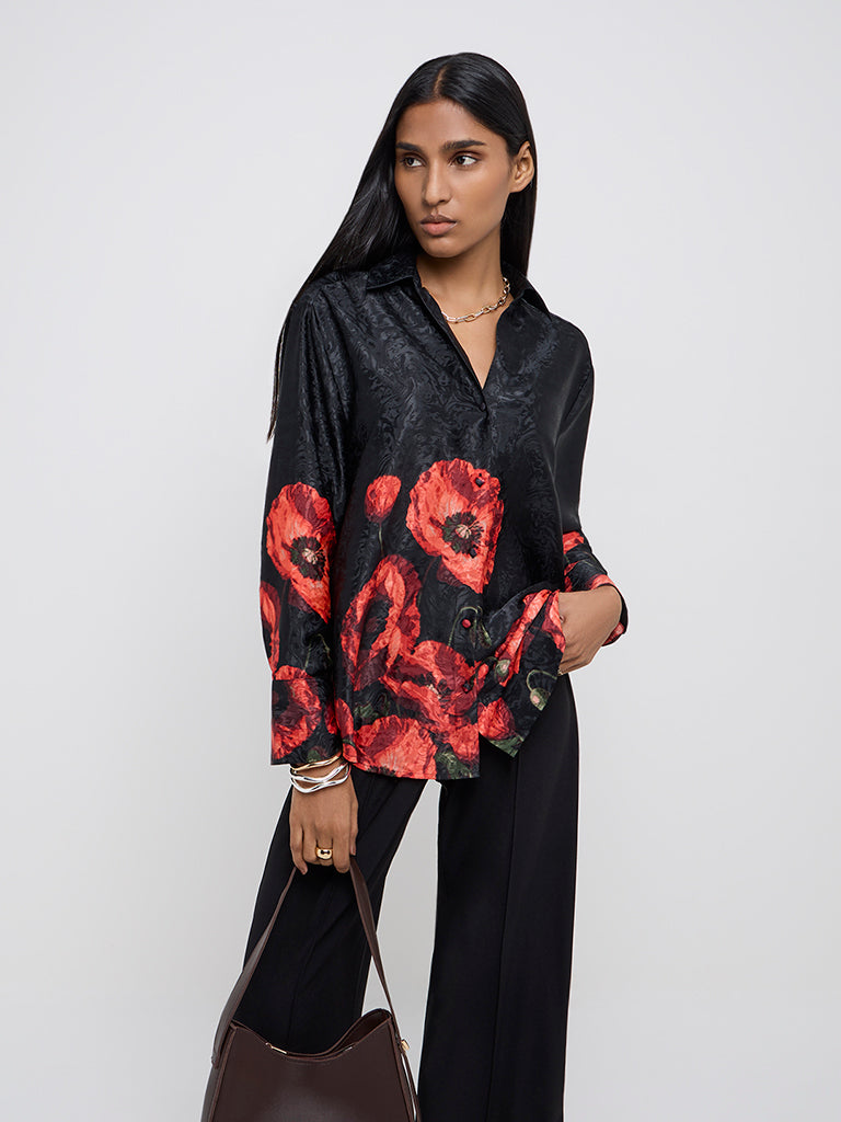 Wardrobe Black Floral Printed Shirt