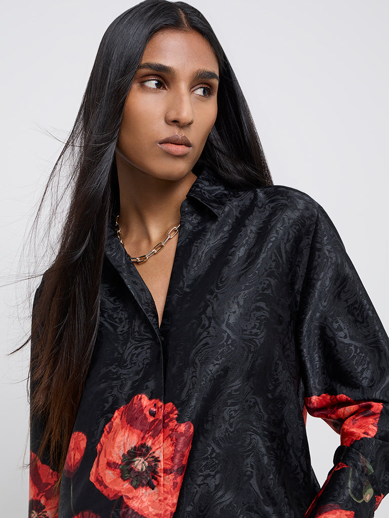 Wardrobe Black Floral Printed Shirt