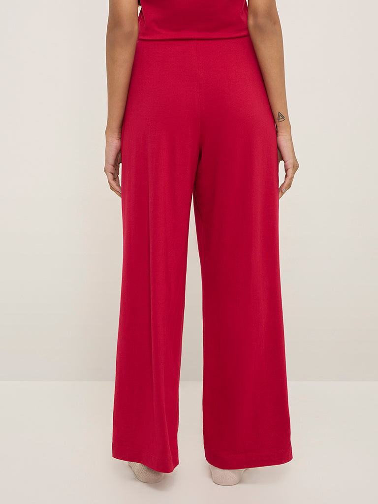 Superstar Red High-Rise Cotton Blend Pants