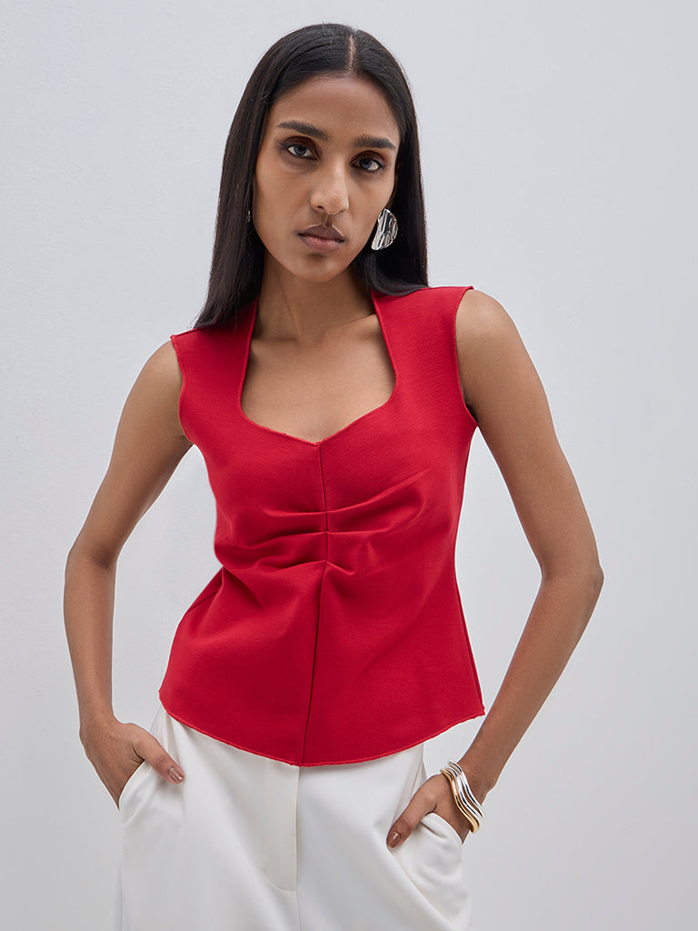 Wardrobe Red Pleated Top