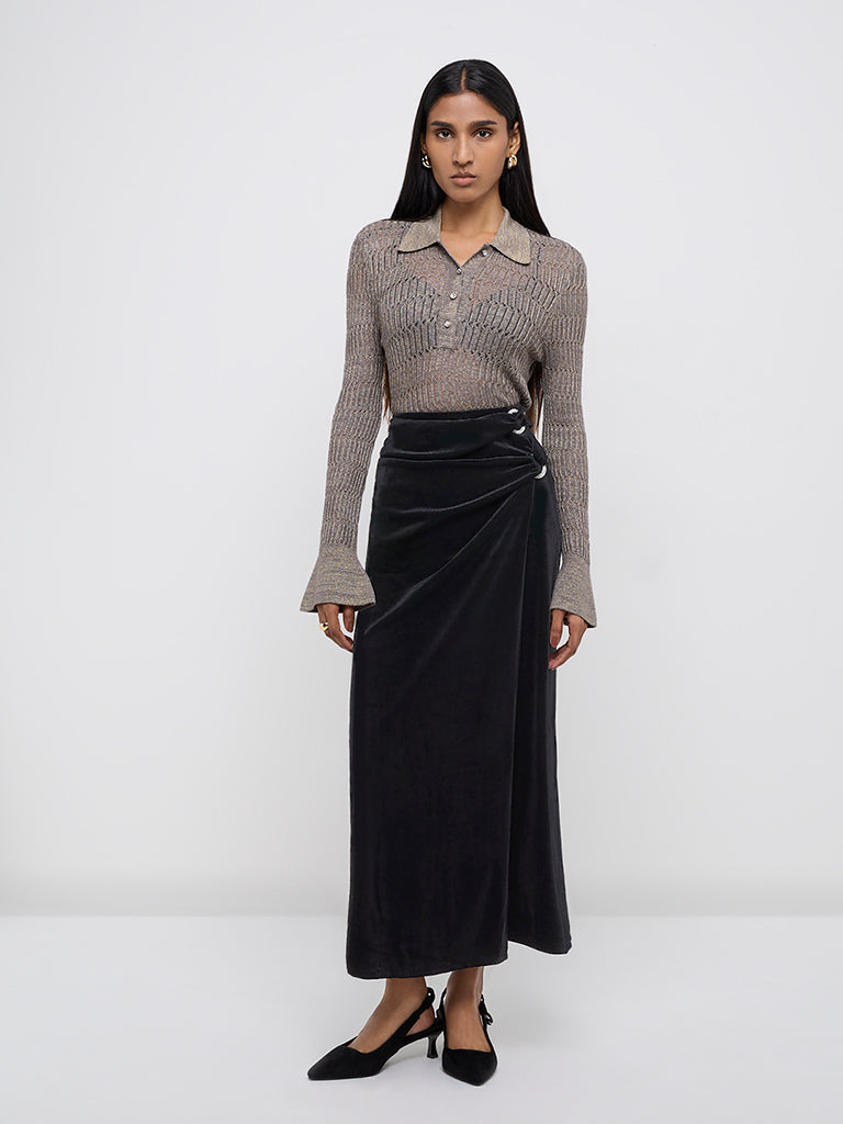 Wardrobe Black Slit-Detailed High-Rise Skirt