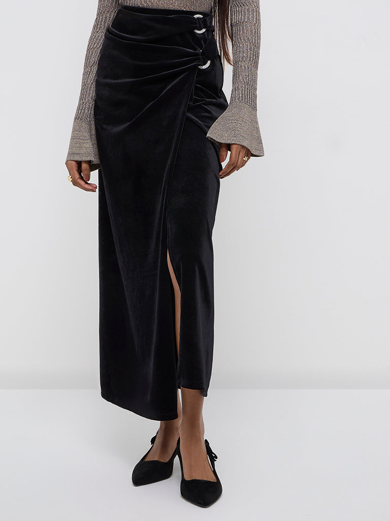 Wardrobe Black Slit-Detailed High-Rise Skirt