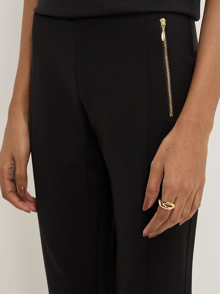 Wardrobe Black Solid High-Rise Trousers