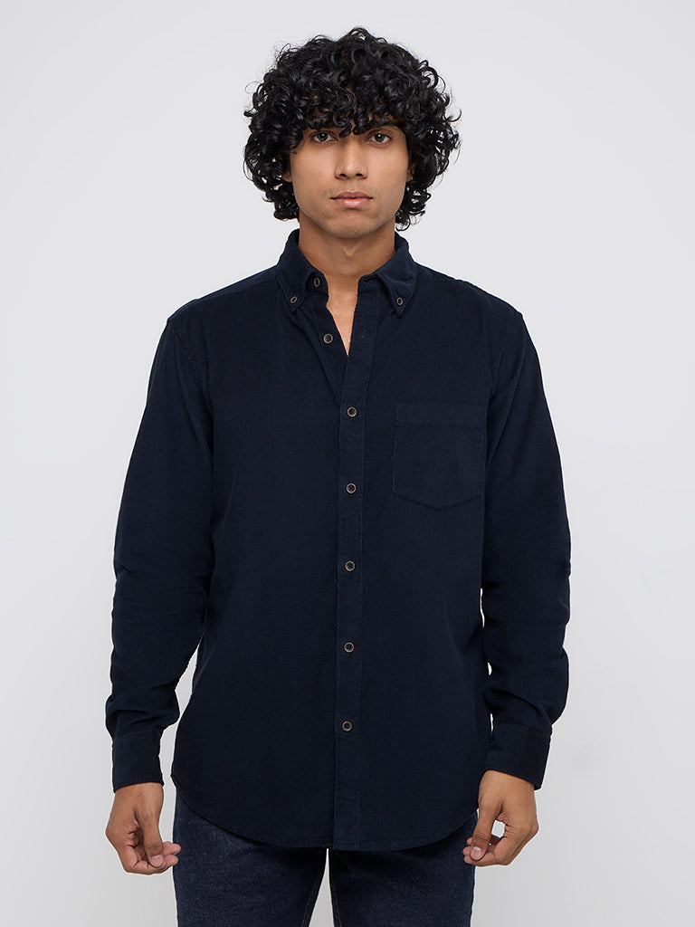 WES Casuals Navy Relaxed-Fit Cotton Shirt