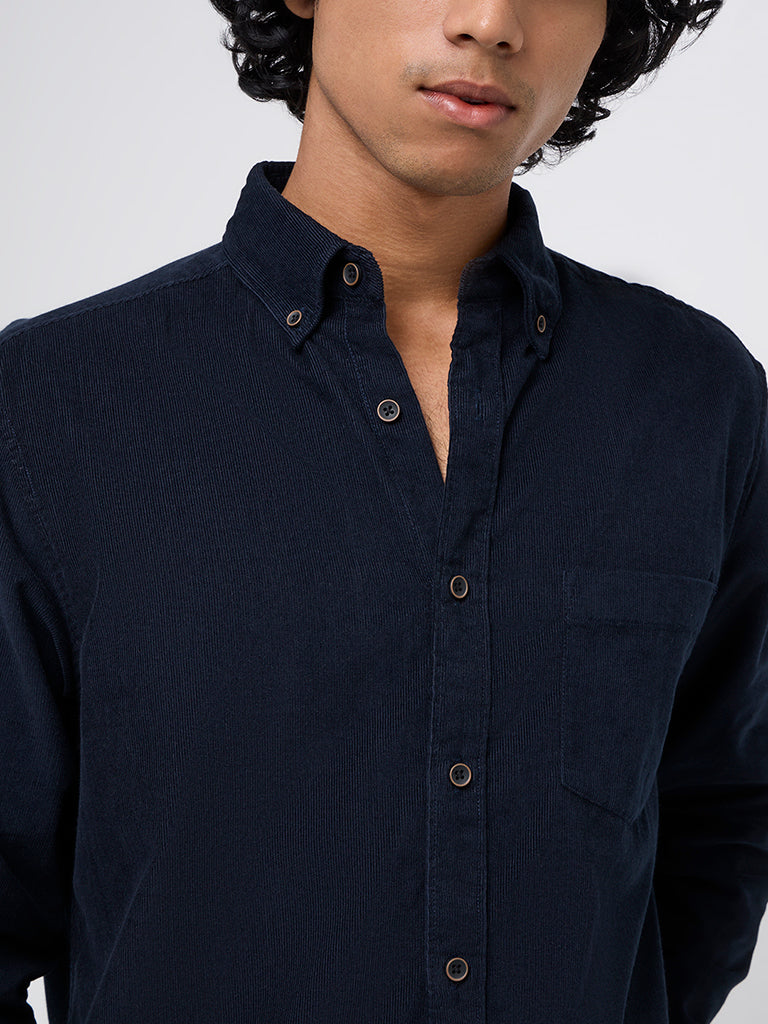 WES Casuals Navy Relaxed-Fit Cotton Shirt