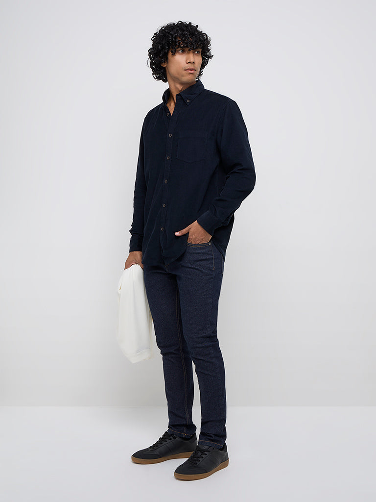 WES Casuals Navy Relaxed-Fit Cotton Shirt