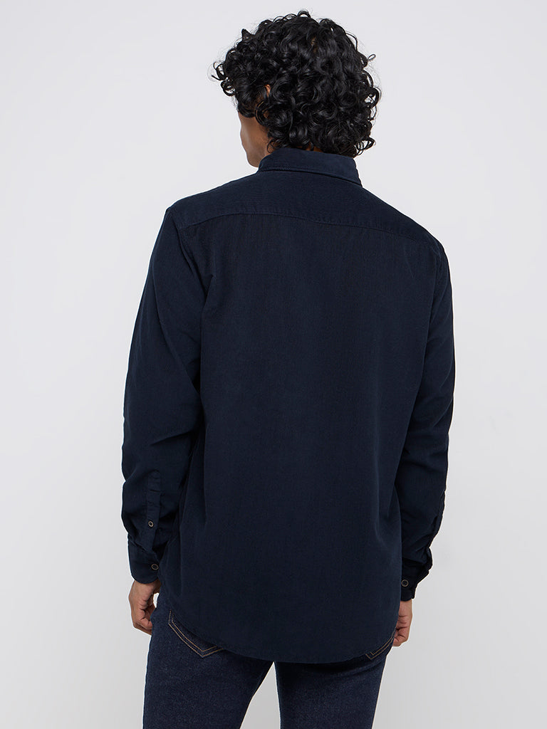 WES Casuals Navy Relaxed-Fit Cotton Shirt