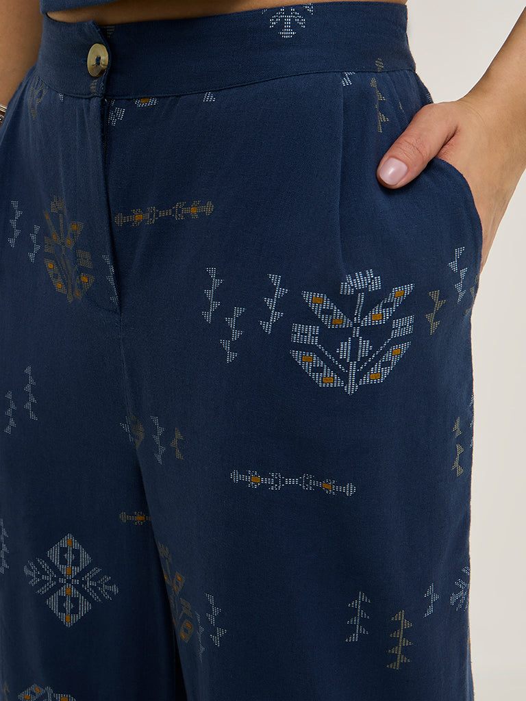 Bombay Paisley Navy Printed High-Rise Cotton-Blend Joggers