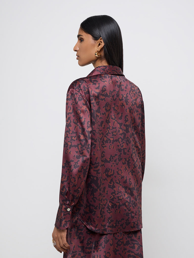 Wardrobe Burgundy Animal Patterned Shirt