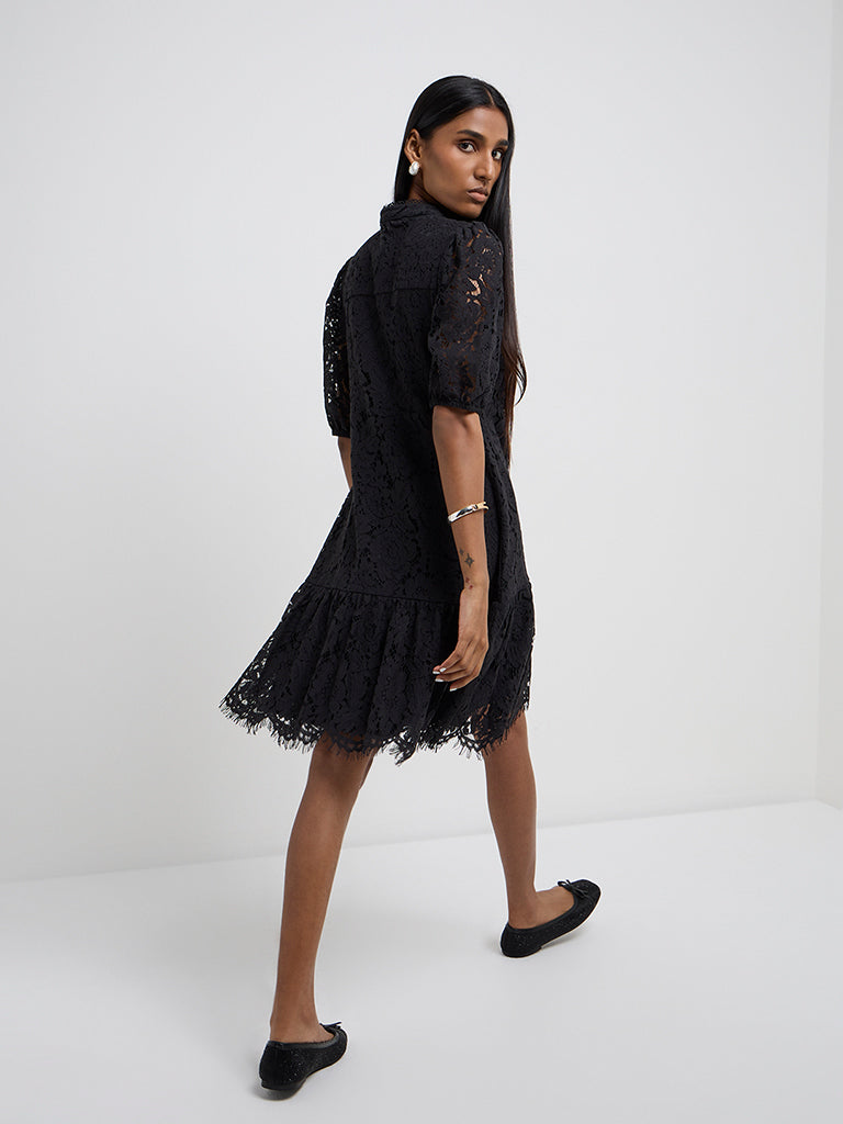 Wardrobe Black Lace Design Drop-Waist Dress