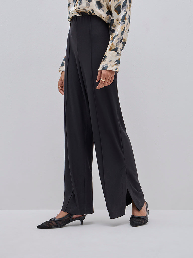 Wardrobe Black High-Rise Cotton Blend Trousers