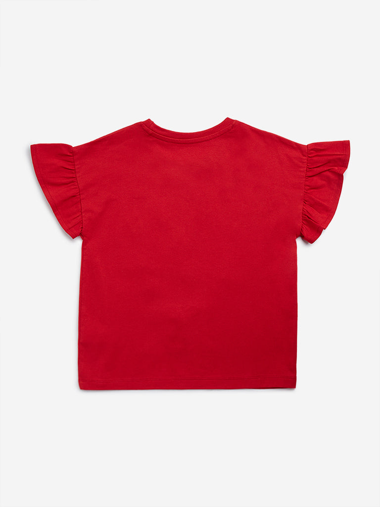 HOP Kids Red Floral Print Cotton T-Shirt