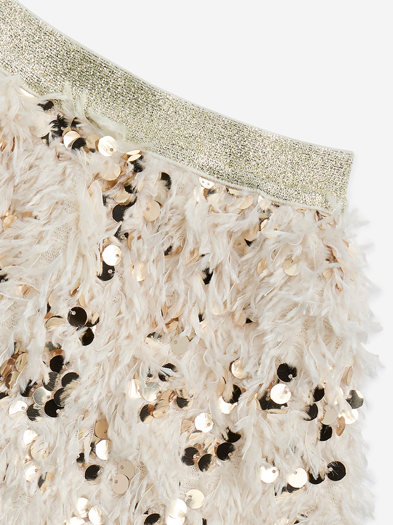 HOP Kids Light Gold Sequined Faux-Fur High-Rise Skirt