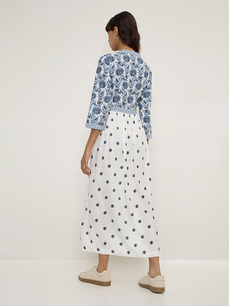 Bombay Paisley White Floral Print Empire-Line Dress