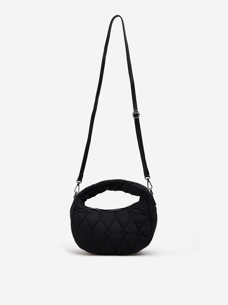 Westside Black Quilted Baguette-Style Sling Bag