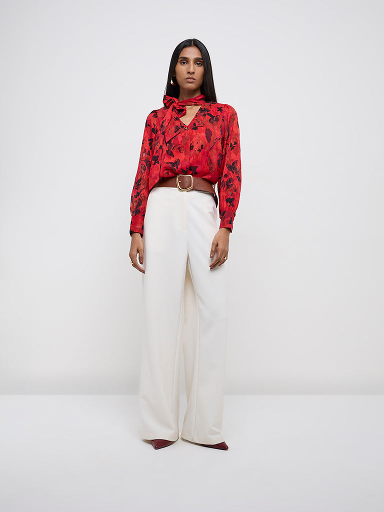 Wardrobe Red Floral Printed Blouse with Camisole