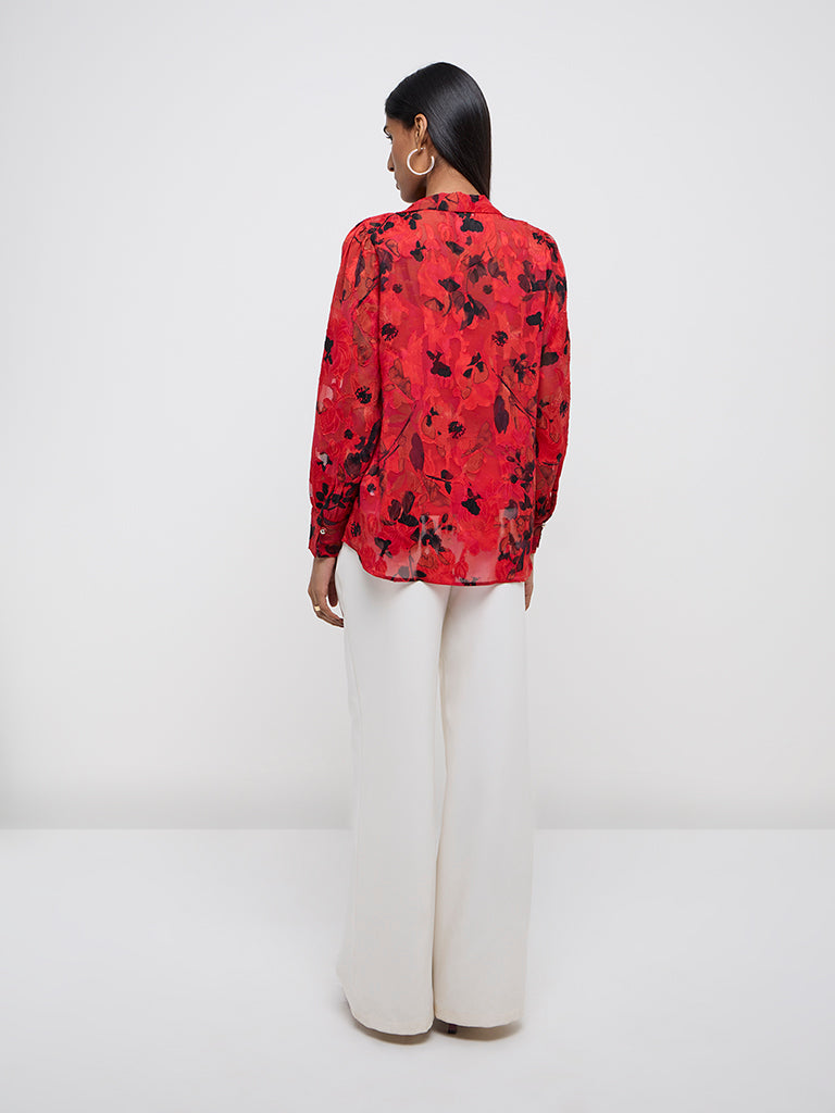 Wardrobe Red Floral Printed Blouse with Camisole