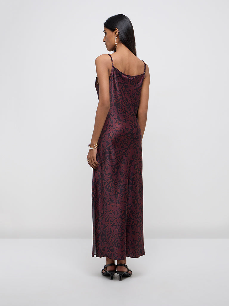 Wardrobe Burgundy Animal Printed Straight Dress