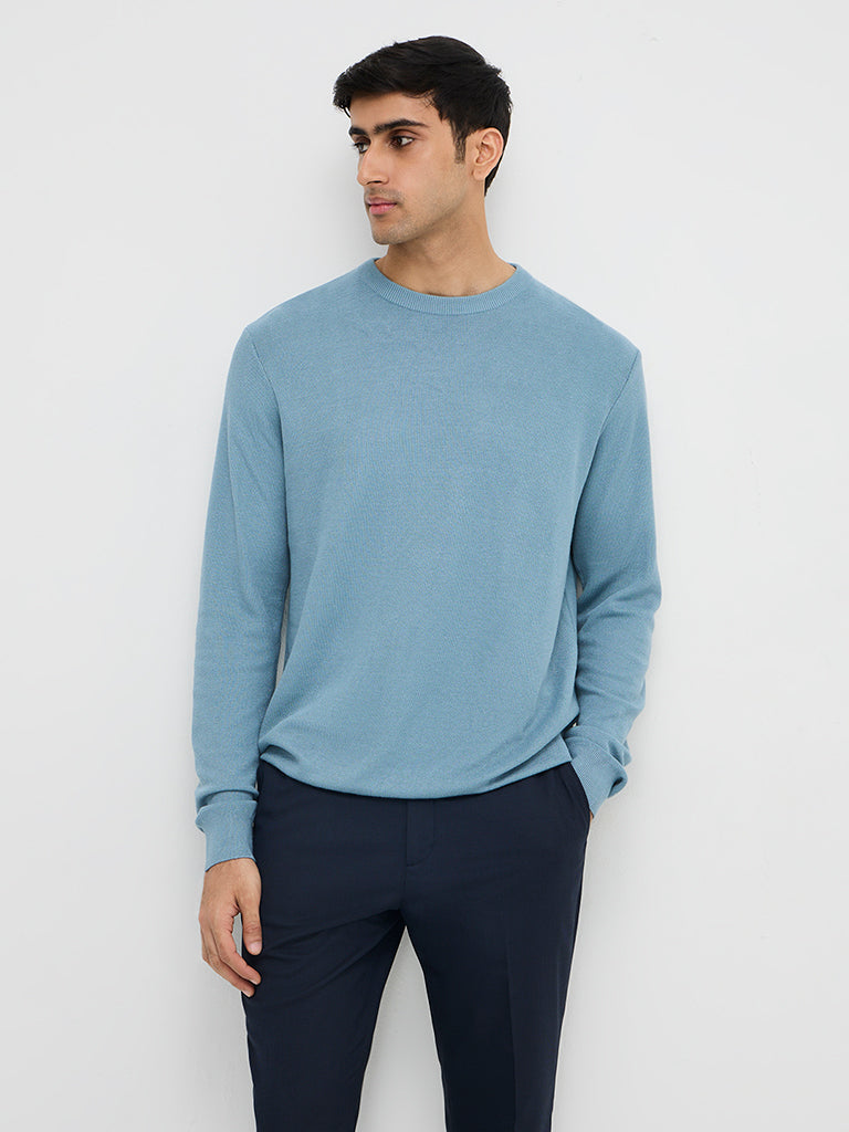 WES Formals Dusty Blue Slim-Fit Sweater