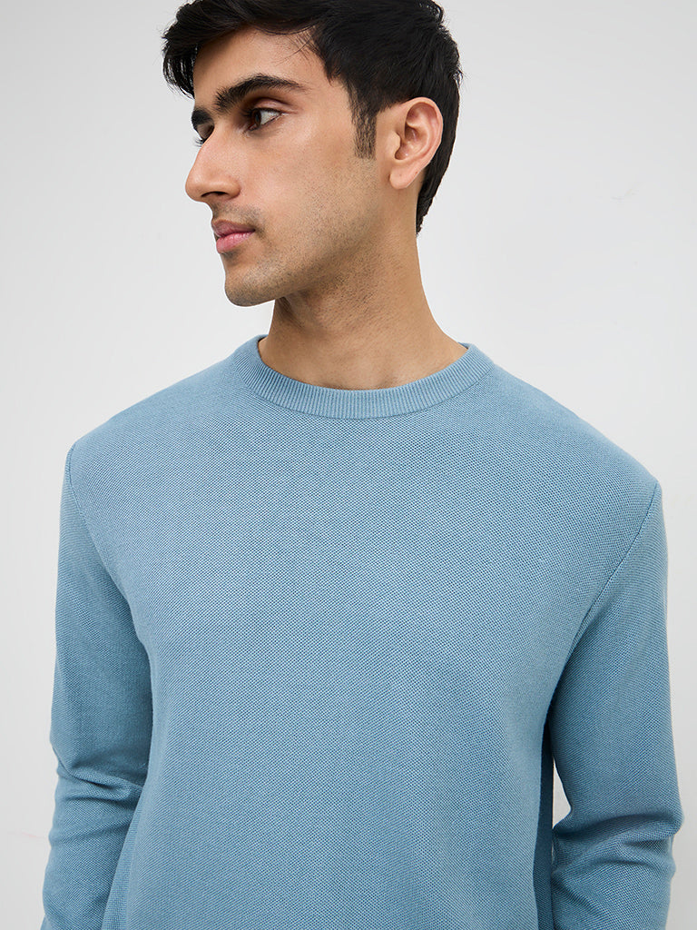 WES Formals Dusty Blue Slim-Fit Sweater