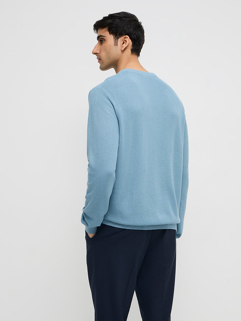 WES Formals Dusty Blue Slim-Fit Sweater