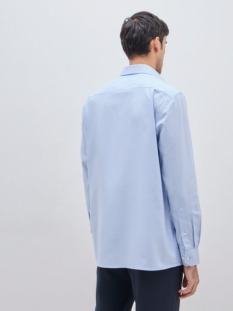 WES Formals Light Blue Self Relaxed-Fit Cotton Shirt