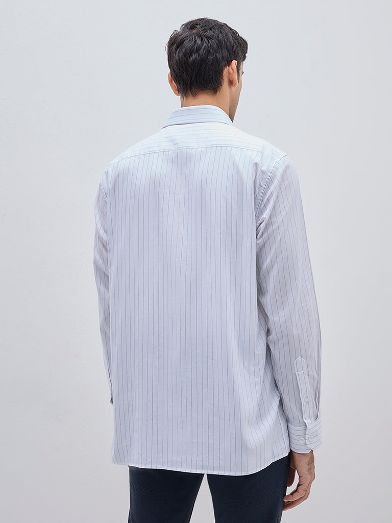 WES Formals White Striped Relaxed-Fit Cotton Shirt