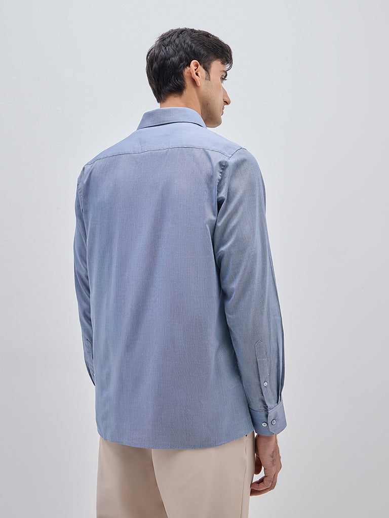 WES Formals Blue Slim-Fit Cotton Shirt