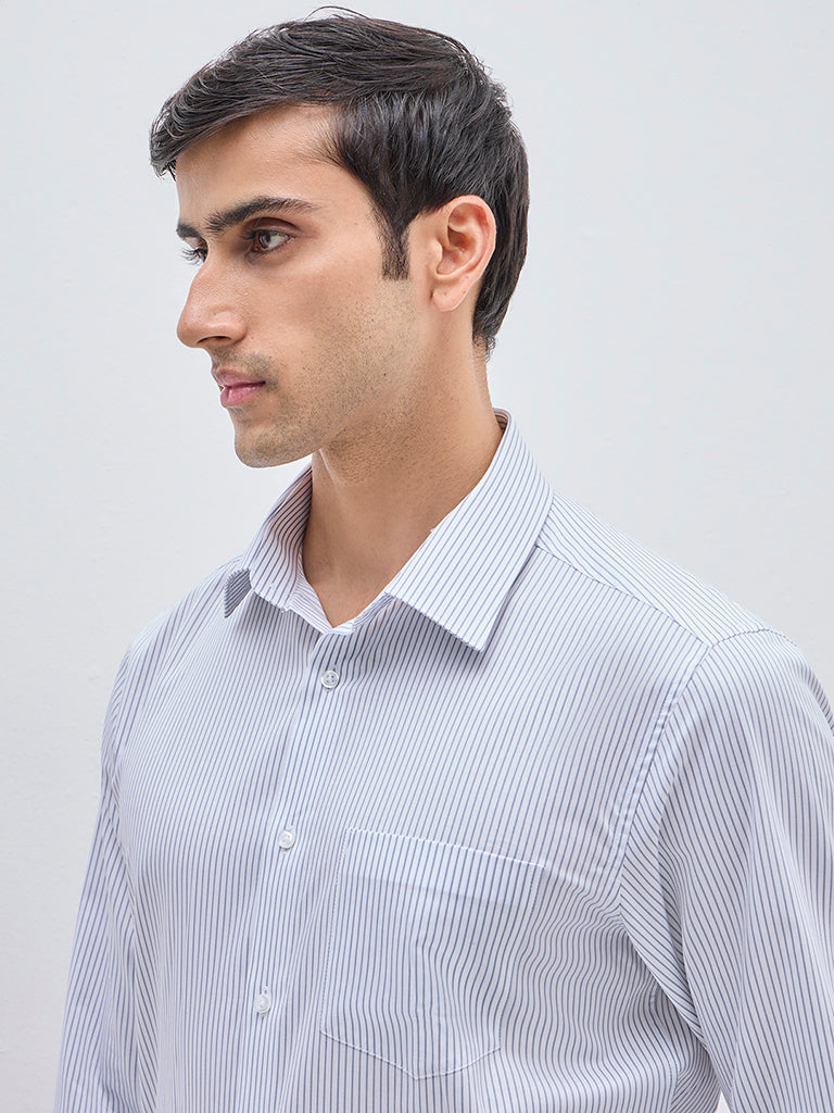 WES Formals White Pinstriped Slim-Fit Cotton Shirt