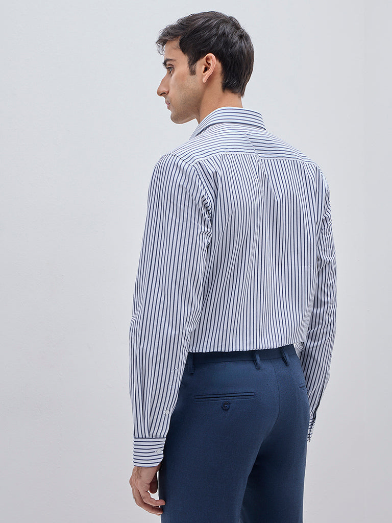 WES Formals White Striped Slim-Fit Cotton Shirt