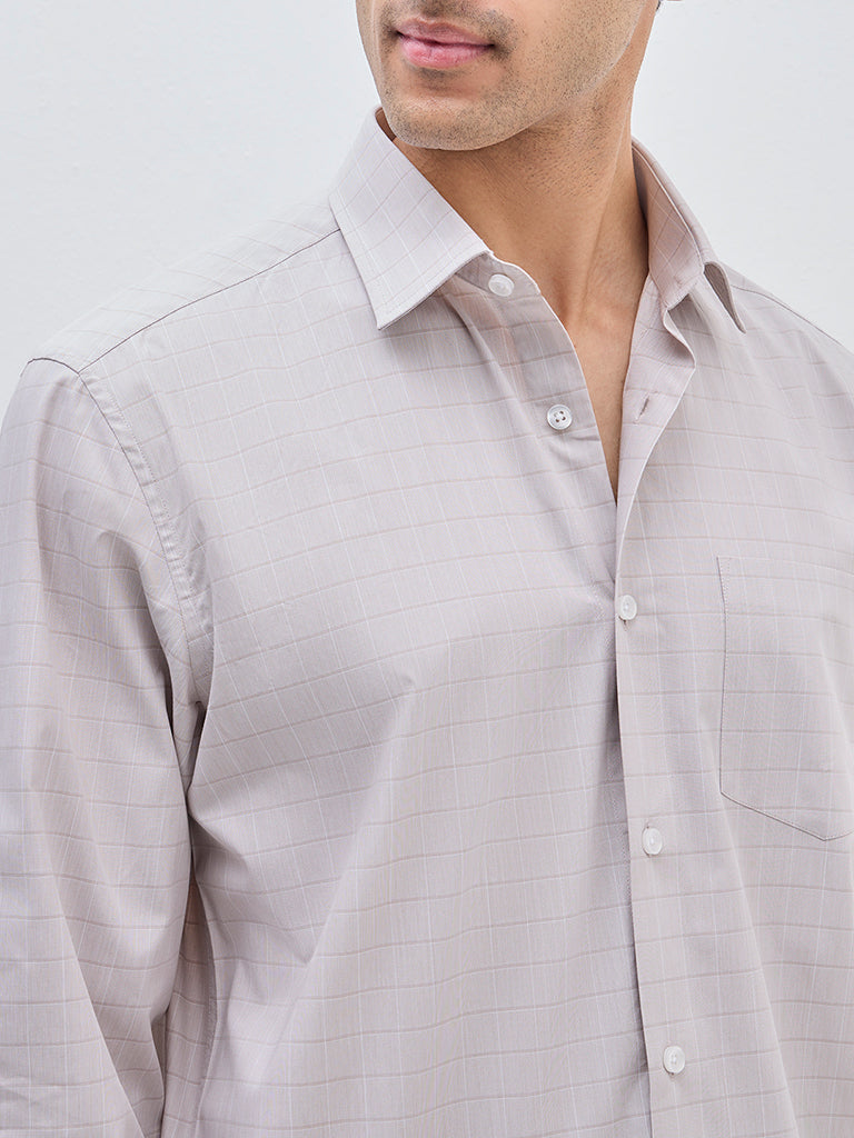 WES Formals Beige Checks Printed Relaxed-Fit Cotton Shirt