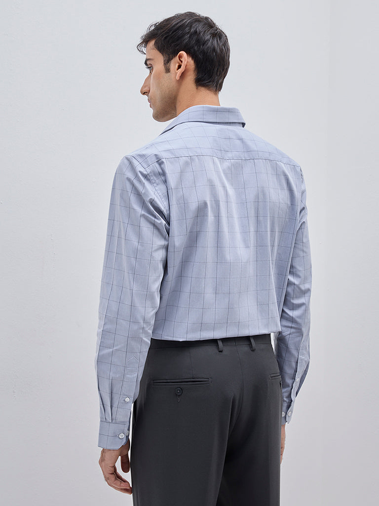 WES Formals Grey Checkered Relaxed-Fit Cotton Shirt