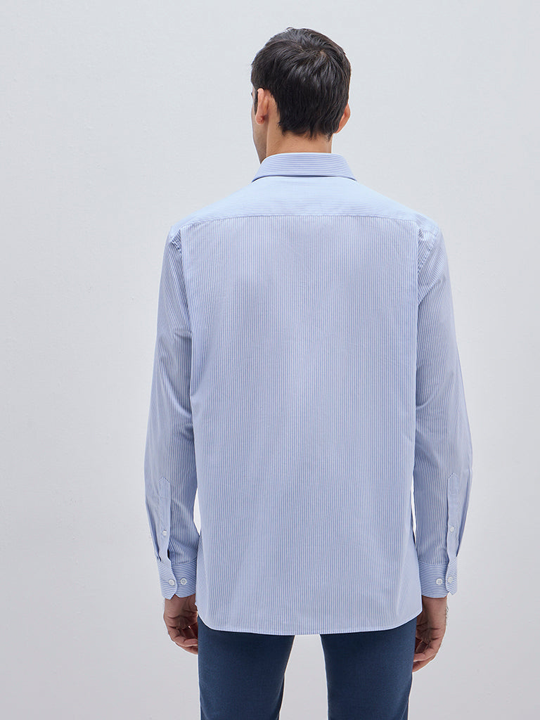 WES Formals Blue Striped Relaxed-Fit Cotton Shirt