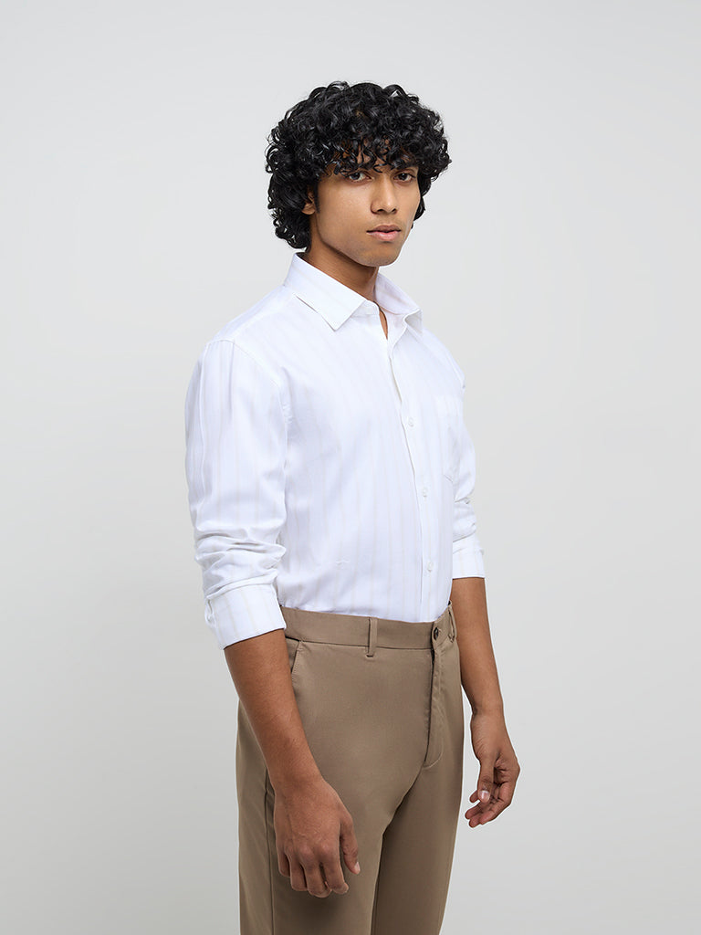 WES Formals White Striped Relaxed-Fit Cotton Shirt