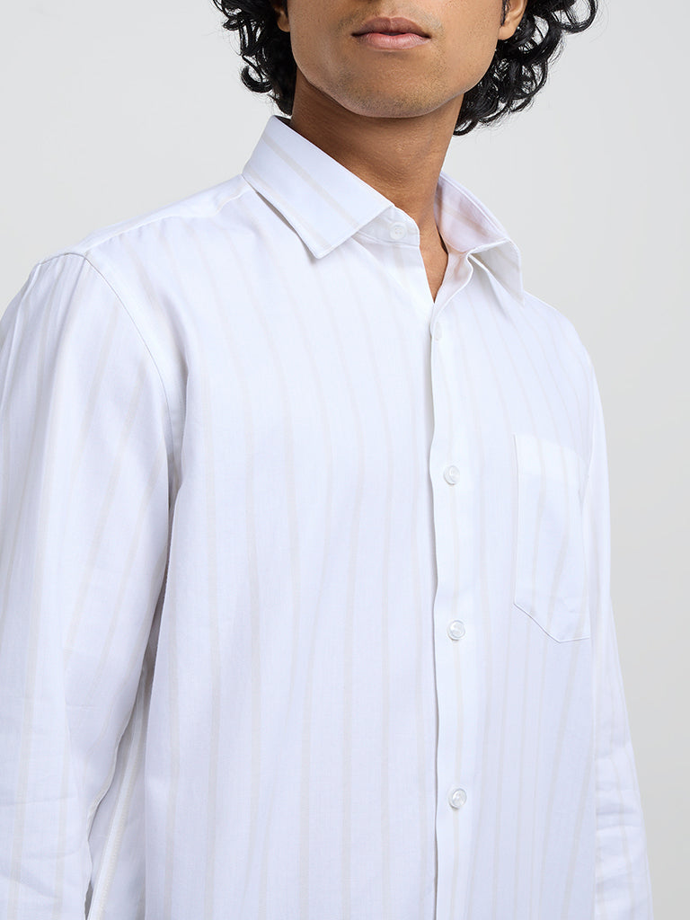 WES Formals White Striped Relaxed-Fit Cotton Shirt