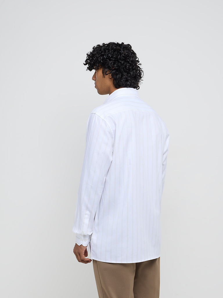 WES Formals White Striped Relaxed-Fit Cotton Shirt