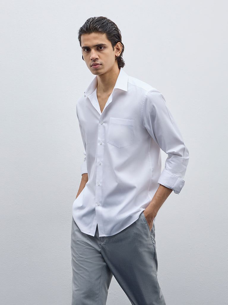 WES Formals White Checkered Slim-Fit Cotton Shirt