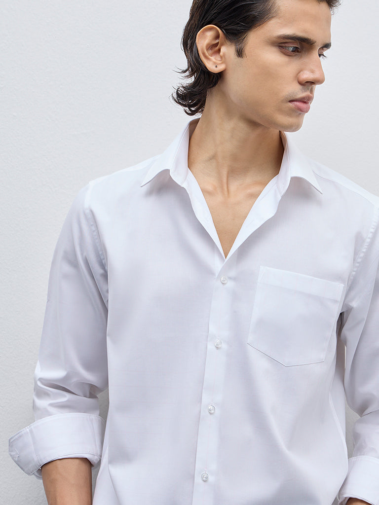 WES Formals White Checkered Slim-Fit Cotton Shirt