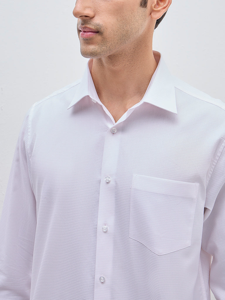 WES Formals Light Pink Self-Patterned Slim-Fit Cotton Shirt