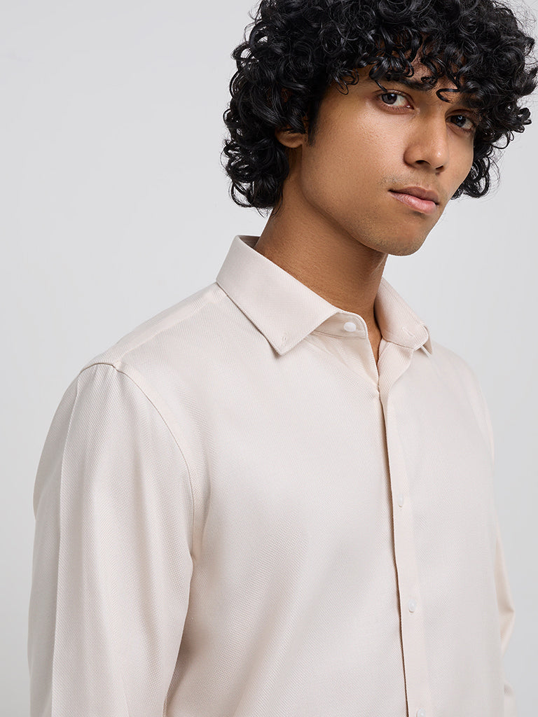 WES Formals Beige Slim-Fit Shirt