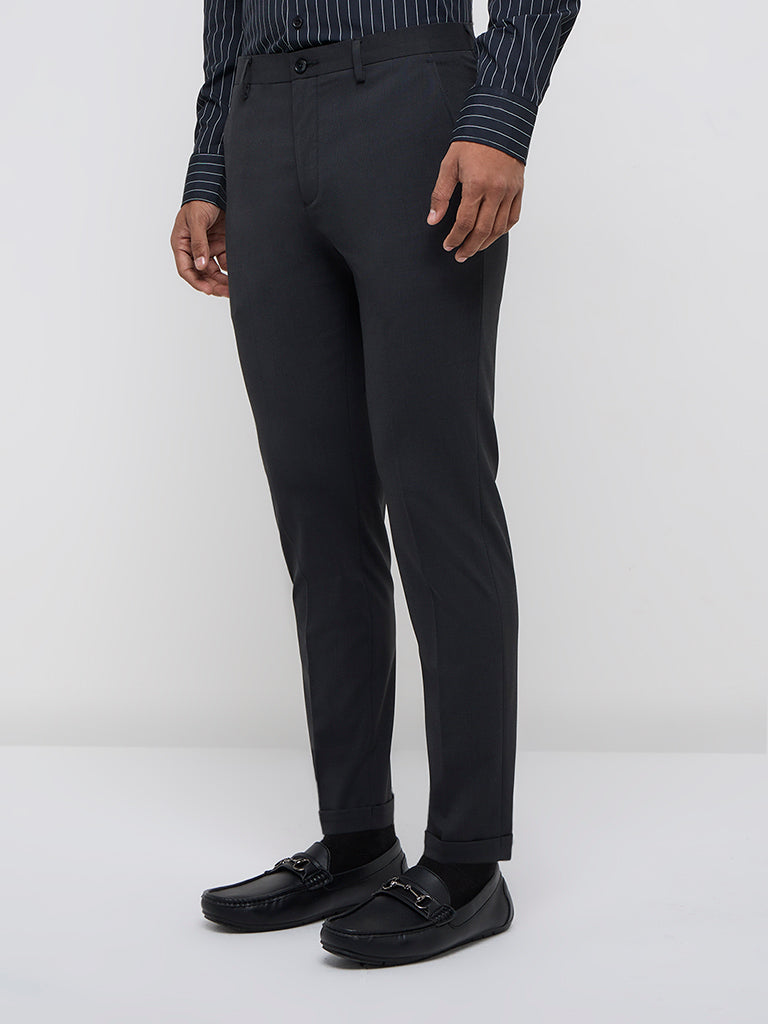 WES Formals Charcoal Carrot-Fit Mid-Rise Trousers