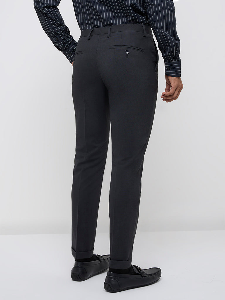 WES Formals Charcoal Carrot-Fit Mid-Rise Trousers