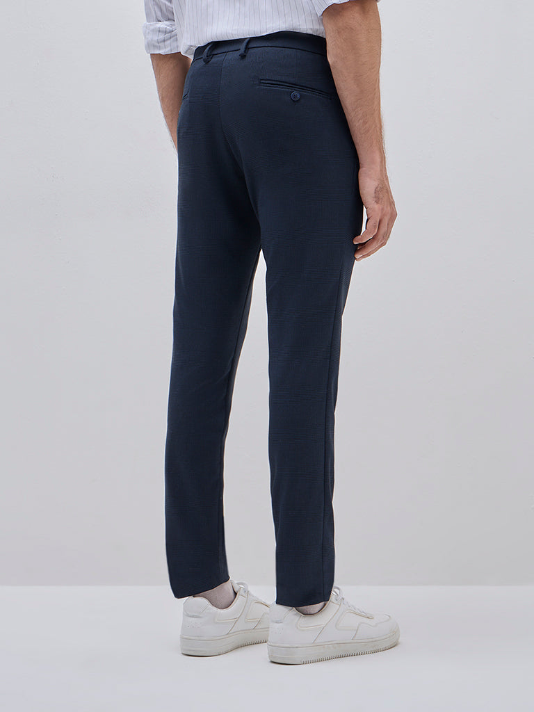 WES Formals Navy Ultra Slim-Fit Mid-Rise Trousers