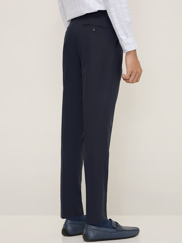 WES Formals Navy Slim-Tapered-Fit Mid-Rise Trousers