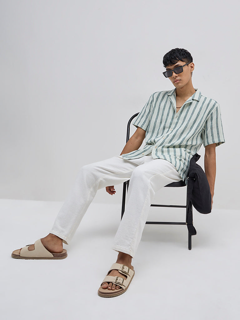 ETA Teal Stripe Printed Relaxed-Fit Cotton Shirt