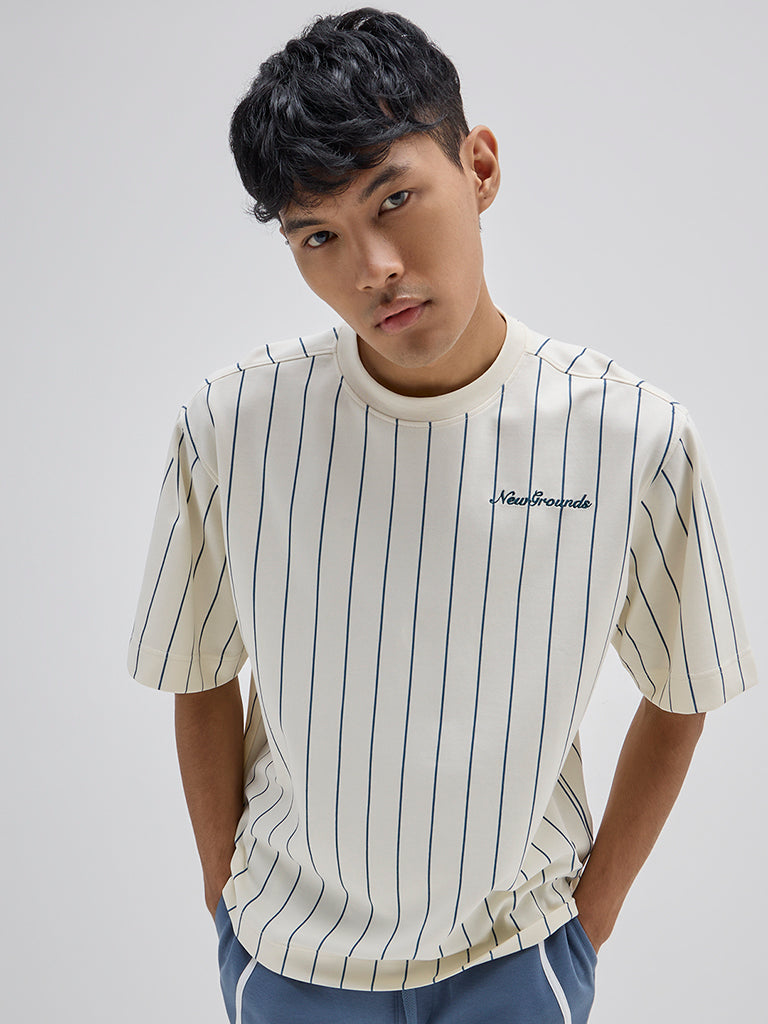 Studiofit Off-White Striped Relaxed-Fit T-Shirt