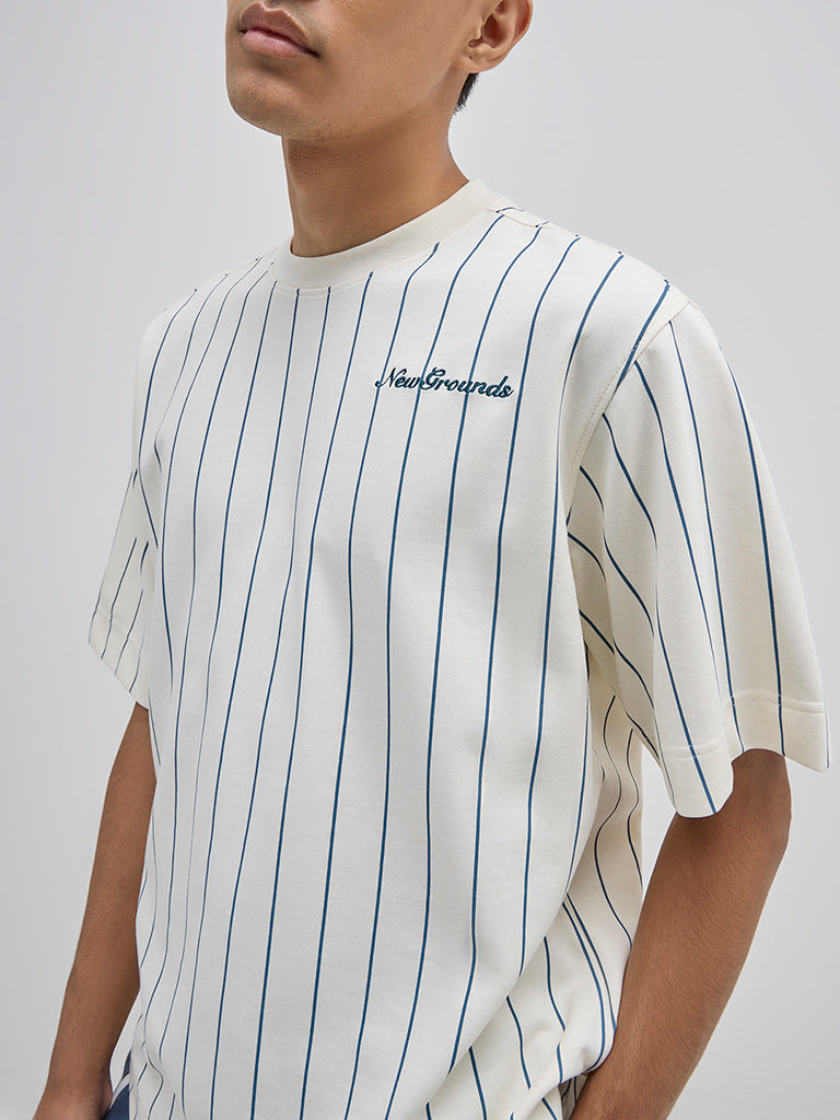 Studiofit Off-White Striped Relaxed-Fit T-Shirt