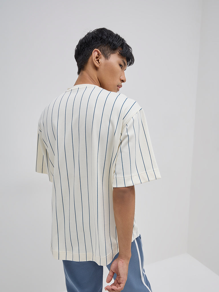 Studiofit Off-White Striped Relaxed-Fit T-Shirt