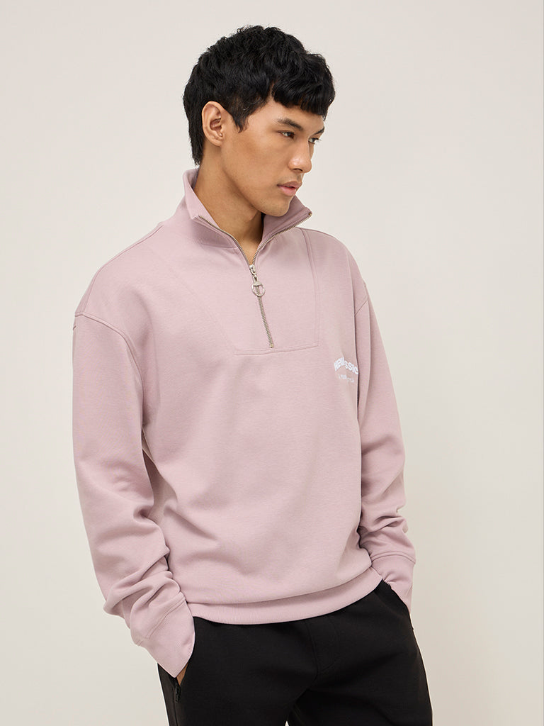 Studiofit Pink Text Design Relaxed-Fit Cotton-Blend Sweatshirt